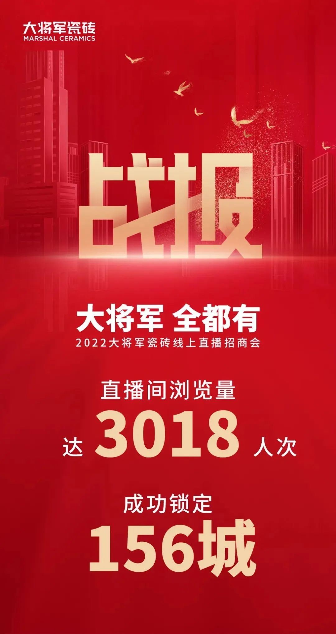 2小時(shí)，156城！大將軍瓷磚2022首場直播招商峰會(huì)圓滿收官！(圖2)